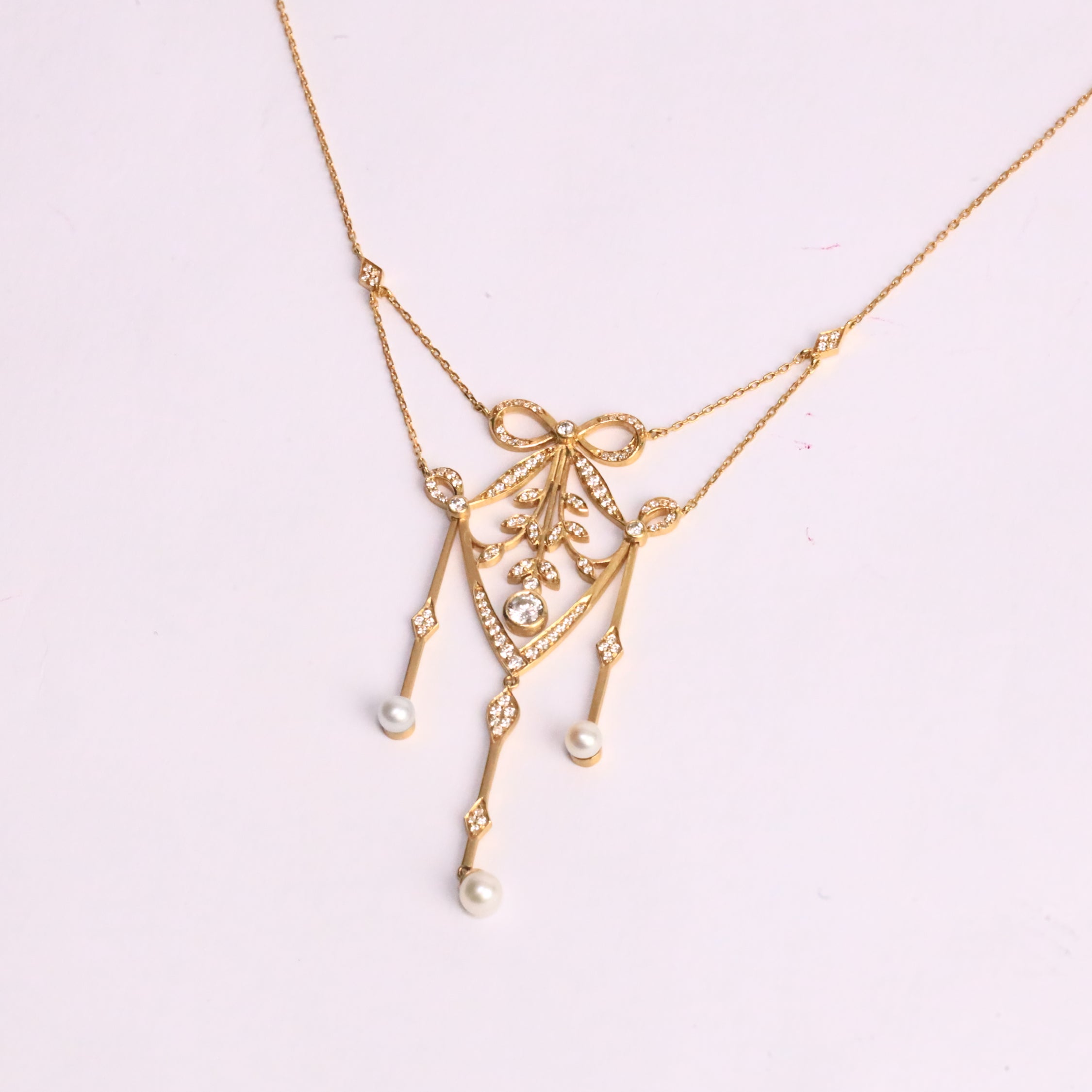 Lunaria Pearl Diamond Necklace