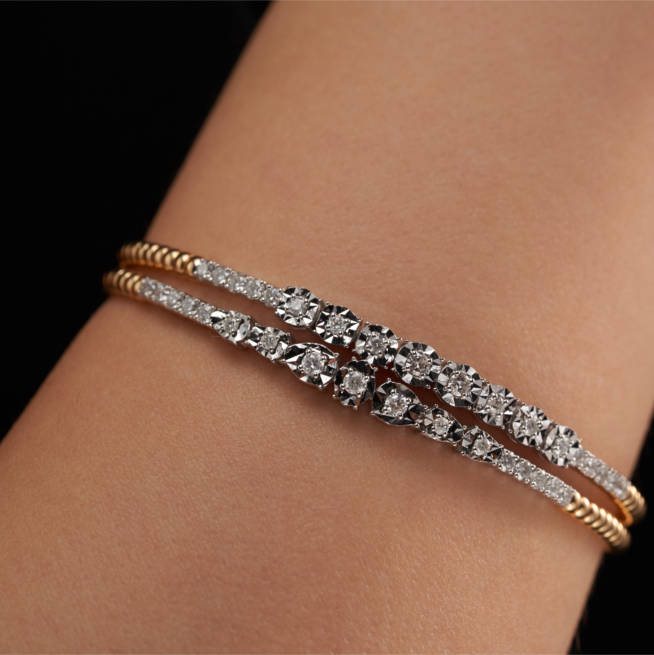 Duo Diamond Gold Bangles Set