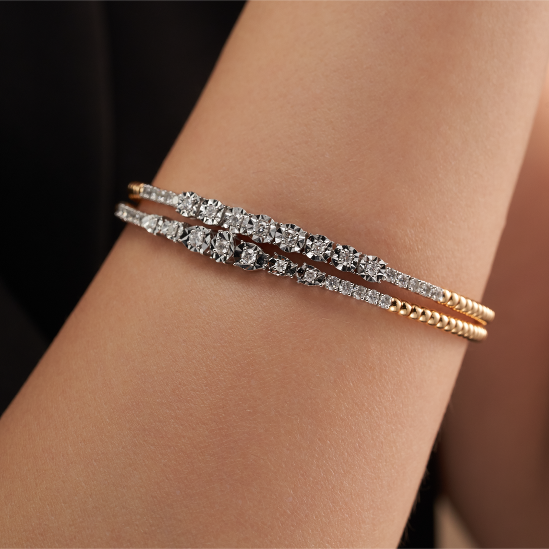 Duo Diamond Gold Bangles Set