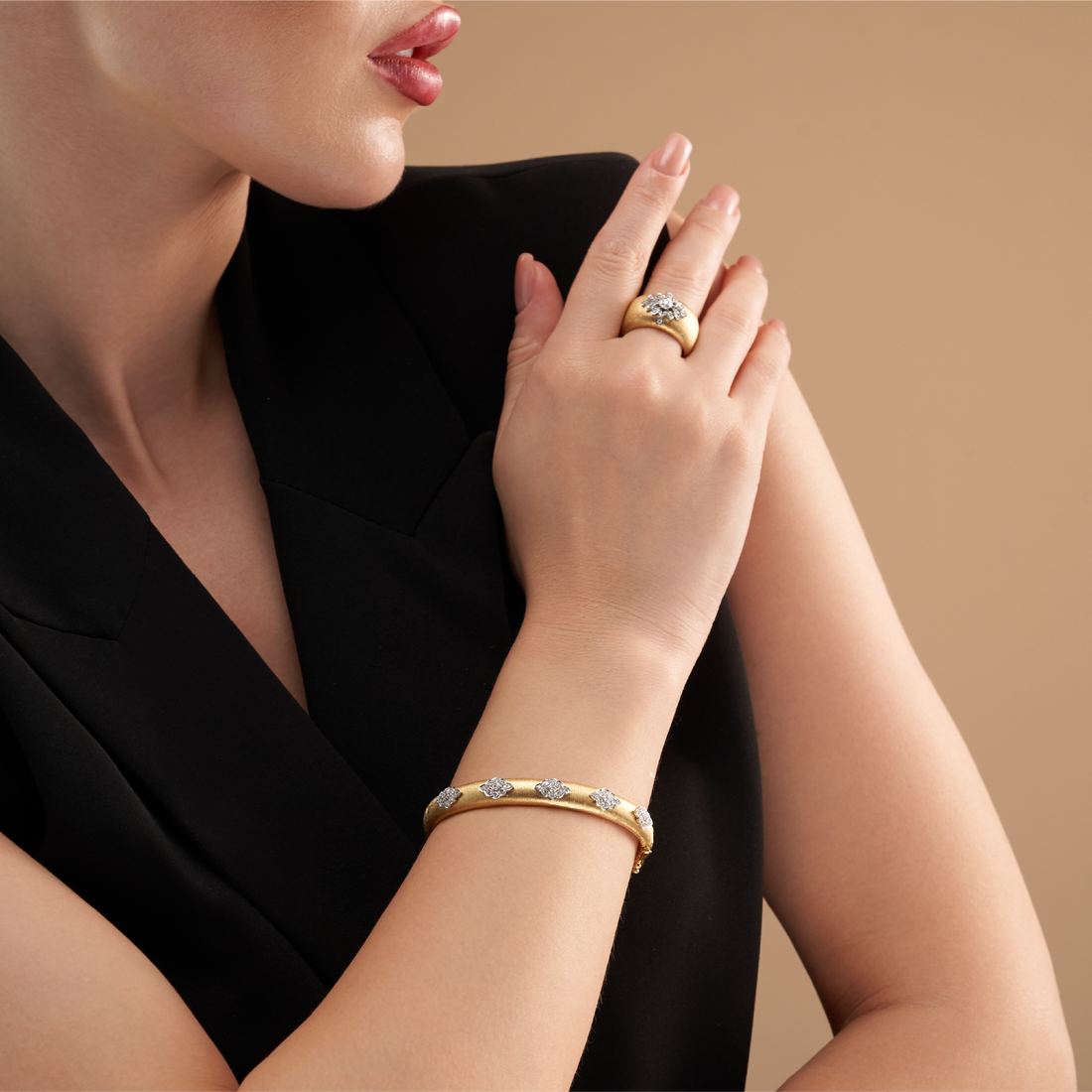 Linea Satin Diamond Gold Bangle