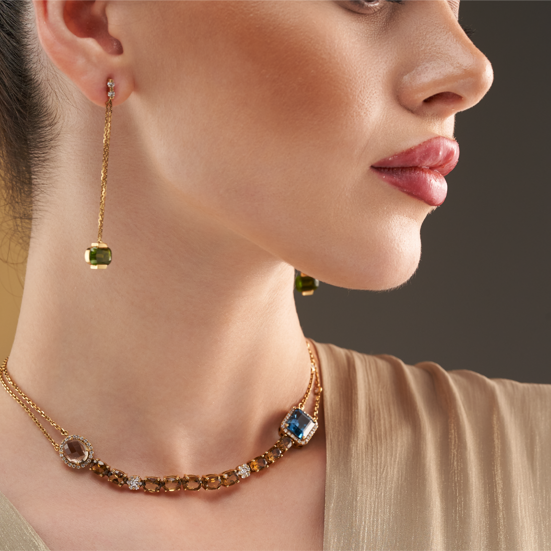 Serelina Gemstone Chain Drop Earrings