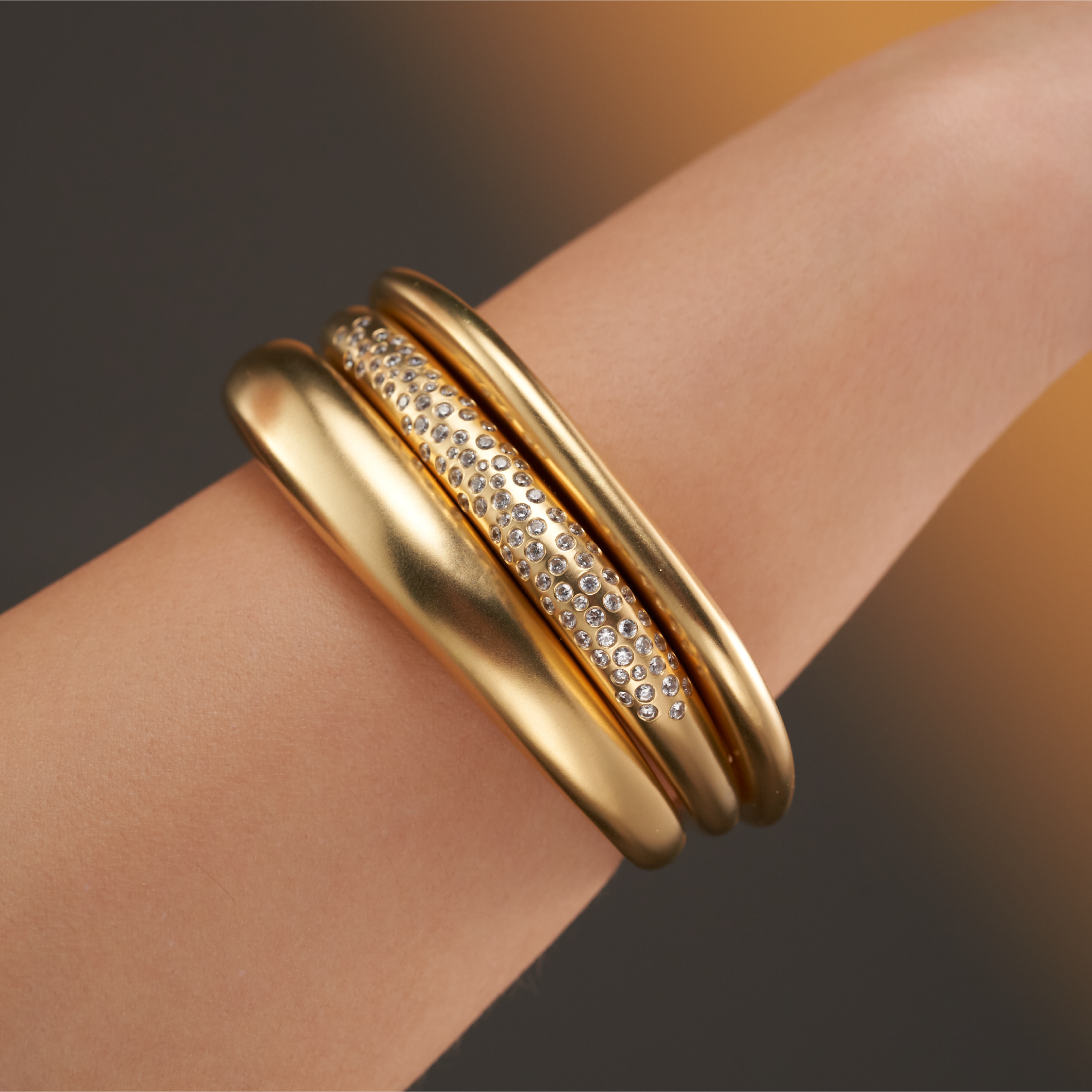 Triluxe Zirconia Gold Bangles Set
